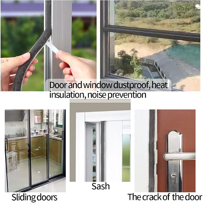 Door Gap Sliding Window High Viscosity Sealing Strip (0.9"x0.4"x32.8FT), Shock Absorbing Buffer Sound and Noise Reduction, Weatherproof Sealing Strip (Grey)