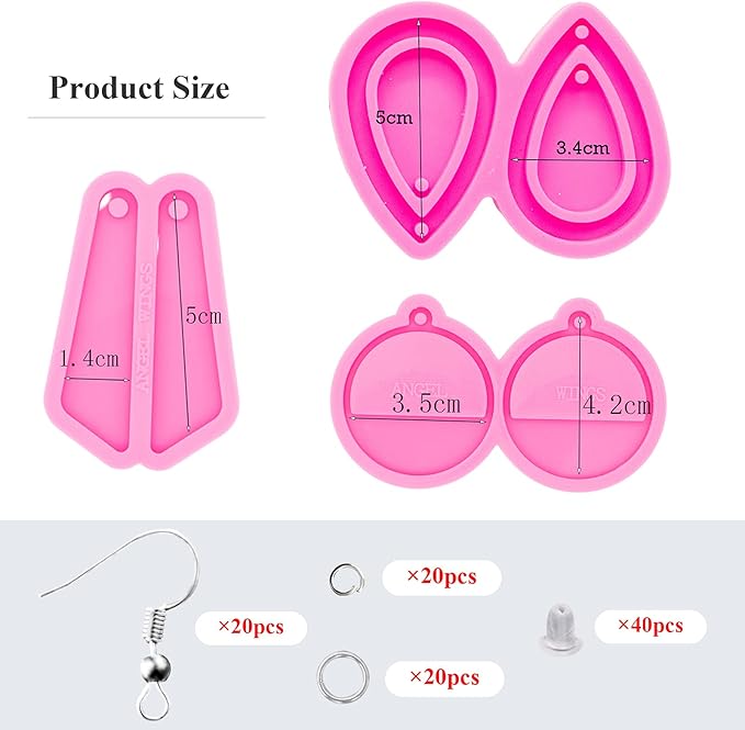 103Pcs DIY Earring Resin Molds Kit - Tear Drop/Quadrangle/Retro Circle Shape Silicone Mold Epoxy Earring Pendant Casting Mould with Silver Earring Hooks for Jewelry Making Supplies, Women Earrings