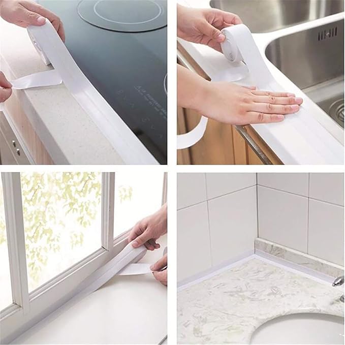 Caulk Strip Tape, Waterproof Dustproof PVC Self Adhesive Caulking Sealing Tape for Kitchen Sink Toilet Bathroom Shower Bathtub Wall(0.86" x11',Beige)