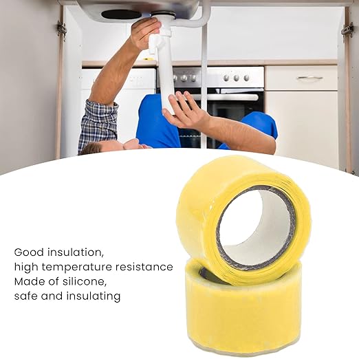 Self Fusing Silicone Tape, Waterproof Insulation Adhesive Tape, 2 Packs 1.5m x 2.5cm - High Temperature, Strong Tensile Strength, Ideal for Pipe and Hose Repair (Yellow)