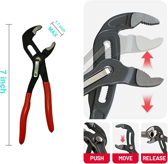 7-Inch Groove Joint Pliers - Upgraded 42mm Wide Opening Water Pump Pliers, V-Jaw Channel Locks for Home & Industrial Repairs,chrome vanadium steel