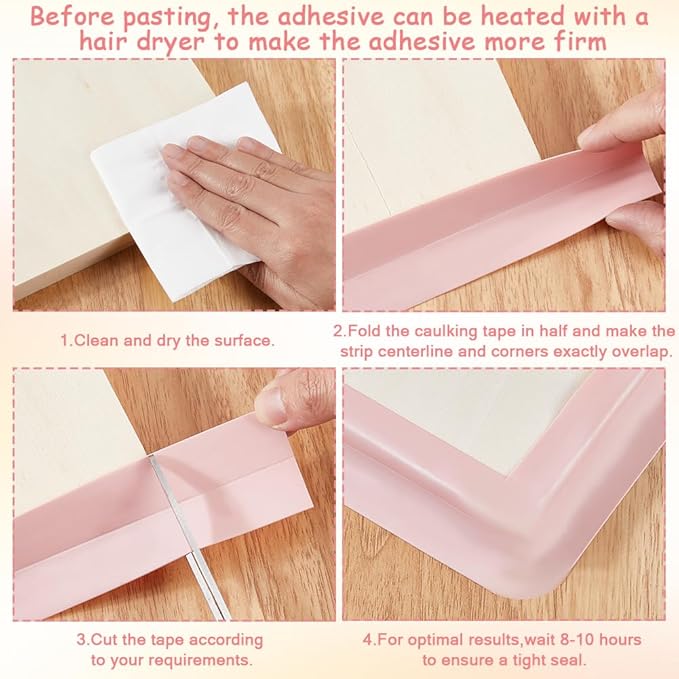 CRASPIRE 10.5 Feet Bath Sealant Strip Pink Sealing Tape PVC Waterproof Self Adhesive Kitchen Toilet Bathtub Surround Edge Corner Protector Caulking Decorative Tape for Bathroom Floor Caulk Sink Shower