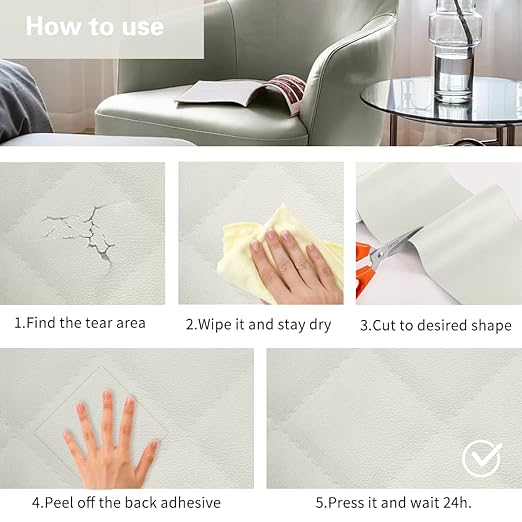 Cahomo Self-Adhesive Leather Repair Patches Tape for Couches - 8x11 inch, Vinyl & Leather Repair Kit for Furniture, Car Seats, Handbags, Jackets - Beige White