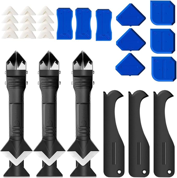 Silicone Caulking Tool, 3 in 1 Silicone Remover Multi Tool, Glazing Compound Finishing Tool, Caulk Remover Tool, for Bathroom,Kitchen,Floor,Window,Sink Joint,Frames Seal(3 sets)