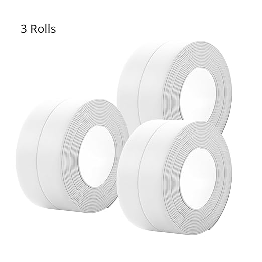 3 Rolls Caulk Tape Self Adhesive Caulk Strip Waterproof,White Caulking Sealant Trim for Bathroom, Caulk Sealing Strip for Toilet Sink Edge Protector with Sealing Tool (10.5Ft x 1.5In)