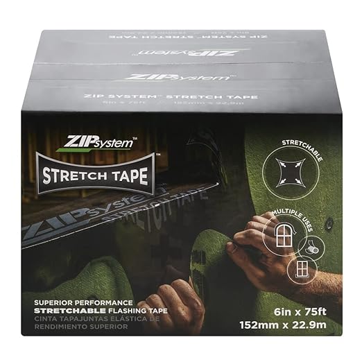 ZIP System Stretch Tape - Flexible Adhesive Flashing - Advanced Acrylic Adhesion - for Sealing Around Curves, Corners, Windows & Doors - Professional-Grade - Weather Protection - 6" x 75' Roll
