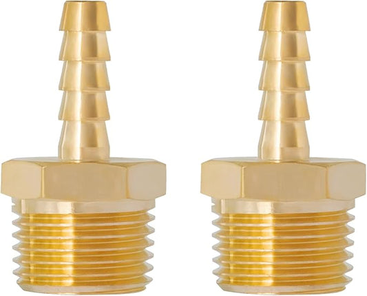 SUNGATOR Hose Barb Fittings 1/4 Inch Barb × 1/2 Inch NPT, Brass Air Hose Fittings, 1/4" to 1/2" NPT Male Air Line Repair Connector Kit, Brass Male Thread Pipe Adapter (2 Pack)