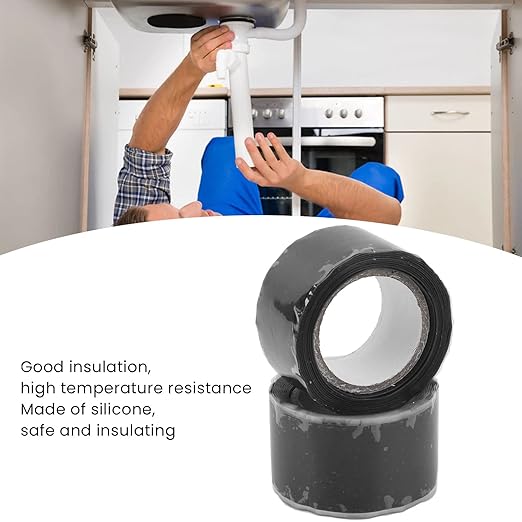 Self Fusing Silicone Tape, Waterproof Insulation Adhesive Tape, 2 Packs 1.5m x 2.5cm - High Temperature, Strong Tensile Strength, Ideal for Pipe and Hose Repair (Black)