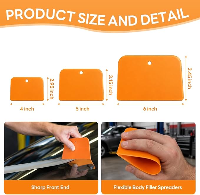 15 PCS Body Filler Spreaders, 4, 5, 6 Inch Multi-Purpose Automotive Body Paint Repair Scraper, 3 Sizes Reusable Hard Plastic Spreader Tool for Applying Putties Glazes Caulks