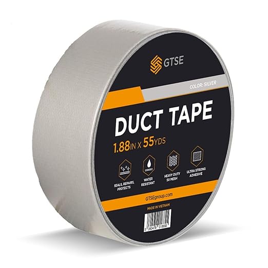 GTSE Silver Duct Tape, 2 Inches x 55 Yards (164 ft), Heavy Duty, Waterproof Repair Tape for Indoor or Outdoor Use, 1 Roll