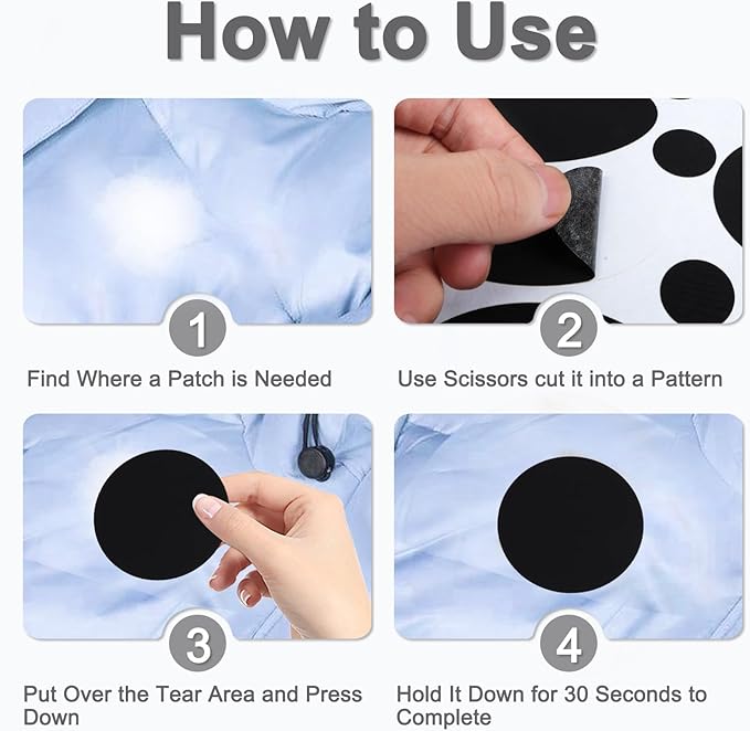 Self-Adhesive Nylon Patches Tent Repair Kit – Outdoor Gear Tenacious Repair Tape, Waterproof Fabric Patches for Clothes, Tent, Down Jacket, Backpack, 45pcs Black