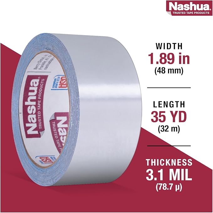 Nashua 361-11 Foil Tape for Waterproofing Repair, 11 mil Thick, 10 m Length, 48 mm Width , Aluminum