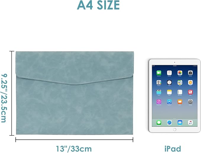 PU Leather Document File Folder,Thin A4 Folder Envelope File Organizer Storage Bag, Receipt Contract Case with Magnetic Closure (Blue)