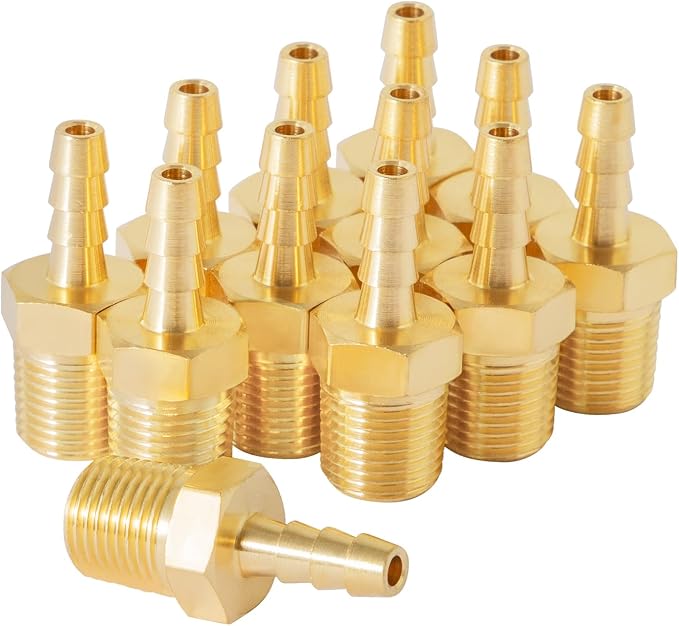 SUNGATOR 12-Pack 1/8'' Air Hose Fittings, Brass Hose Barb Fittings, 1/8 Inch NPT Male Pipe to 1/8'' Barb End Aadapter, Brass 1/8 Inch Air Line Repair Kit for Compressor, Gas, Auto Shop