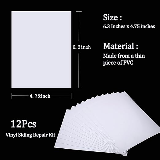 Vinyl Siding Repair Kit 12Pcs 6.3X4.75Inch Self-Adhesive Vinyl Siding Patch PVC Tape Cover Any Cracks Holes Blemishes on Vinyls Sidings Fence Tools Home Skirting
