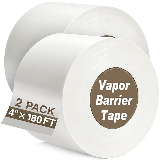 CHANGTIKEJI 2 Rolls Vapor Barrier Seam Tape, 4" x 180 ft Heavy-Duty Polyethylene Tape, Waterproof PE Sealing Tape for Crawl Space, Underlayment, Housewrap, Plastic Liners, Duct Tape Alternative