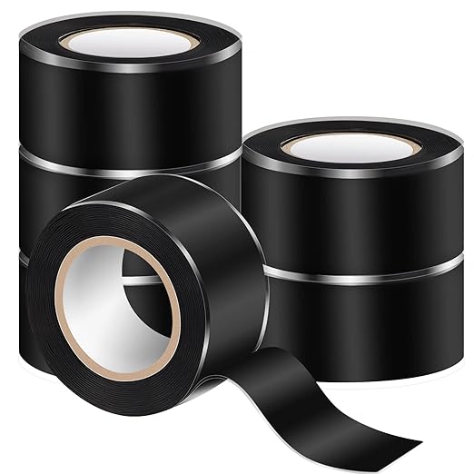 Amylove 6 Roll Waterproof Self Fusing Silicone Tape 1 Inch x 10 ft Black Leakproof Seal Hose Pipe Repair Tape for Water Emergency Pipeline Plumbing Repair Cable Winding Insulating