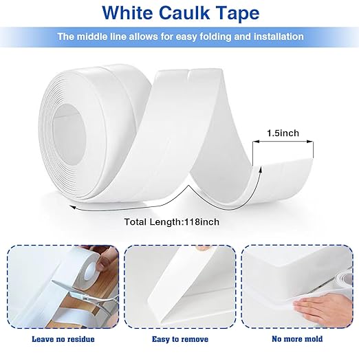 Self Adhesive Sealing Tape, Bathroom Waterproof Sealing Strip, Traditional Sealant Substitute, Suitable for Kitchen, Bathtub, Bathroom, Wall Corner, Decoration and Renovation (A, 1.5" x 10Ft)