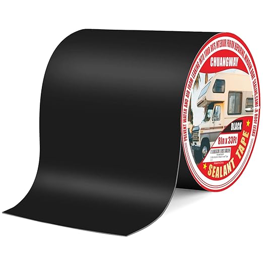 Butyl Sealant Waterproof Tape Black, 8 Inch X 33 Foot RV Roof Repair Tape, UV & Weatherproof Roof Seal Tape for RV Camper Trailer Boat Window Sealing Leak Repair