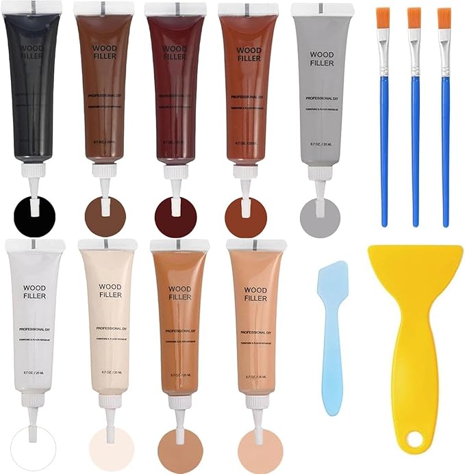 Professional Wood Furniture Repair Kit, 9-Color Wood Scratch & Crack Filler for Tables, Floors, Cabinets – Fixes Chips, Discoloration, Long-Lasting Results