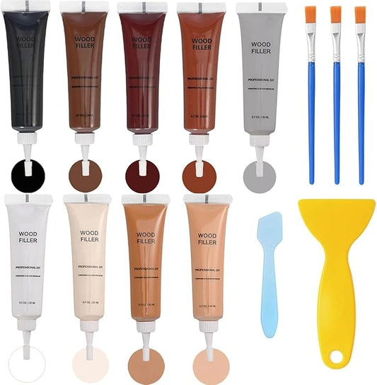 Professional Wood Furniture Repair Kit, 9-Color Wood Scratch & Crack Filler for Tables, Floors, Cabinets – Fixes Chips, Discoloration, Long-Lasting Results