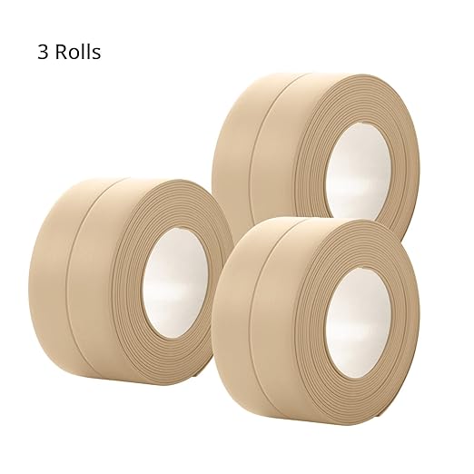 3 Rolls Caulk Tape Self Adhesive Caulk Strip Waterproof,Beige Caulking Sealant Trim for Bathroom, Caulk Sealing Strip for Toilet Sink Edge Protector with Sealing Tool (10.5Ft x 1.5In)