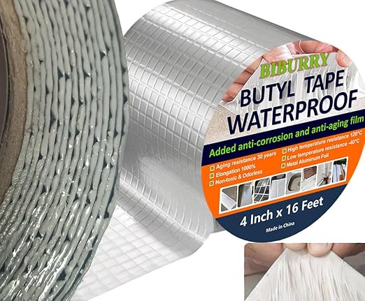 Butyl Waterproof Tape, 4" x 16' Aluminum Foil Sealant Tape for Leak-Proof Patching of Windows, Glass, Boats, Pipes，RV Roof & EPDM Roofs – Silver