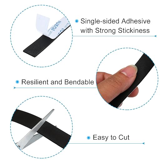 PATIKIL 3/4" W x 5/64" T x 16.4Ft EVA Single Sided Foam Tape, 2Pcs Multipurpose Sealing Strip Foam Waterproof Weather Stripping Foam Sealing Foam Strips with Adhesive for Door, Black