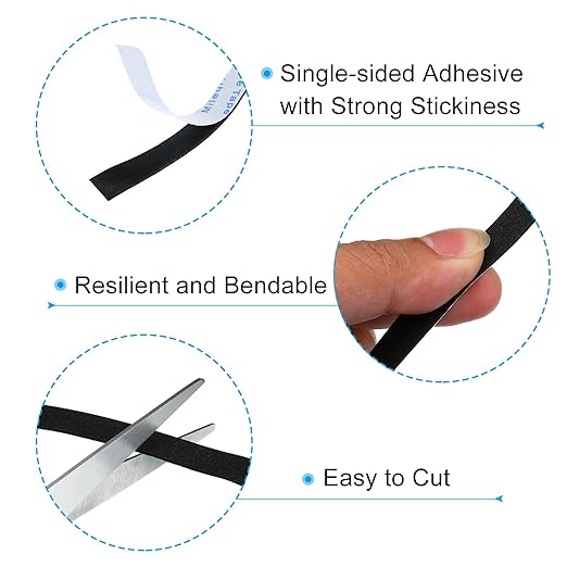 PATIKIL 3/8" W x 3/64" T x 16.4Ft EVA Single Sided Foam Tape, 2Pcs Multipurpose Sealing Strip Foam Waterproof Weather Stripping Foam Sealing Foam Strips with Adhesive for Door, Black