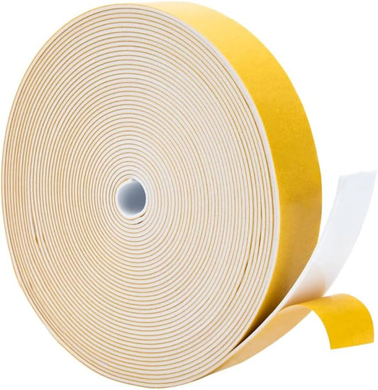 Yotache White Foam Strips Adhesive 1" x1/16, Close Cell Foam Rubber Weather Stripping Tape Seal for Doors Insulation, Total 33 Feet Long