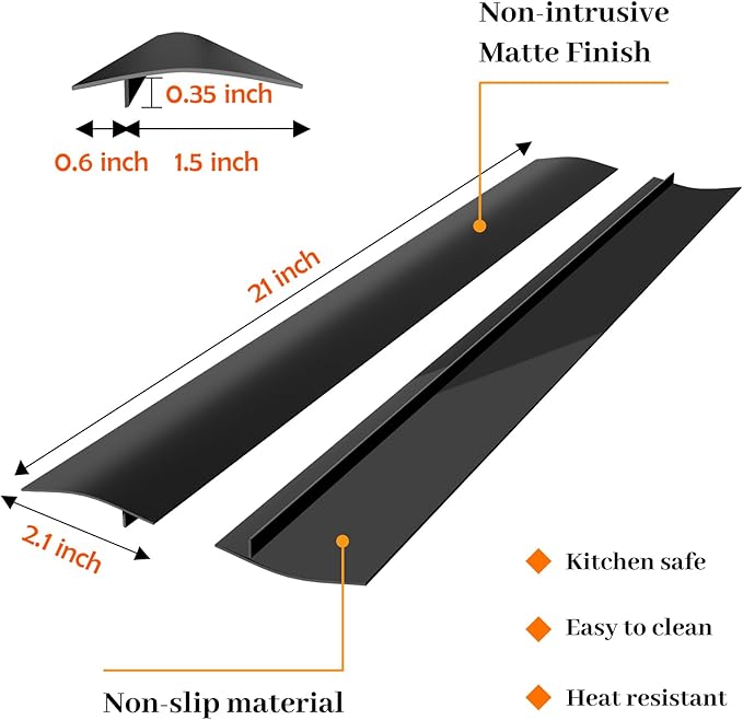 Silicone Stove Gap Covers 2 Pack, Heat Resistant Flexible Kitchen Silicone Gap Cover Filler Between Stovetop and Counter, 21 Inches Black