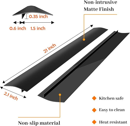 Silicone Stove Gap Covers 2 Pack, Heat Resistant Flexible Kitchen Silicone Gap Cover Filler Between Stovetop and Counter, 21 Inches Black