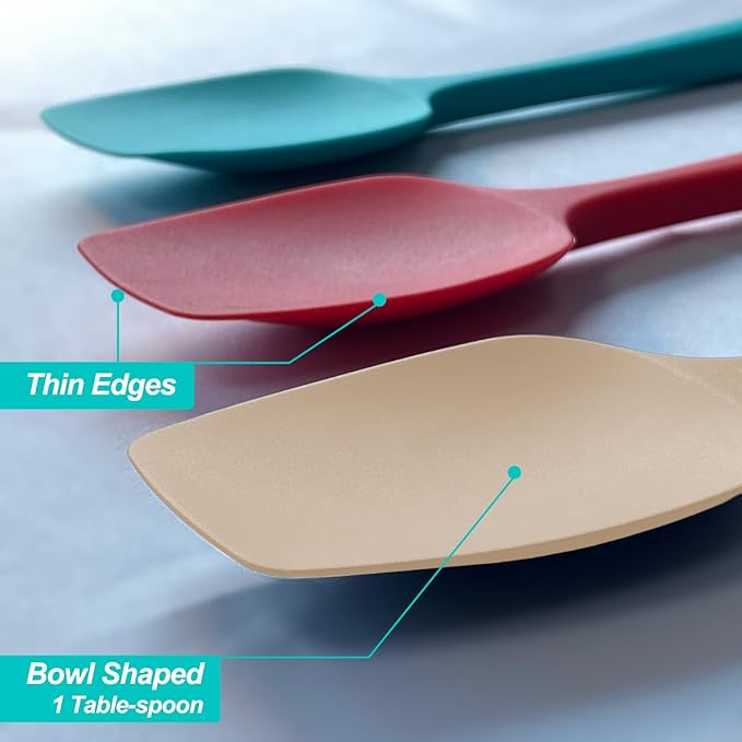 Silicone Spatula Set, High Heat Resistan Rubber Spoon Spatula, Non-Stick Spoonula with Seamless One Piece Design, Flexible Scrapers Baking Mixing Tool,3 Pack, Khaki