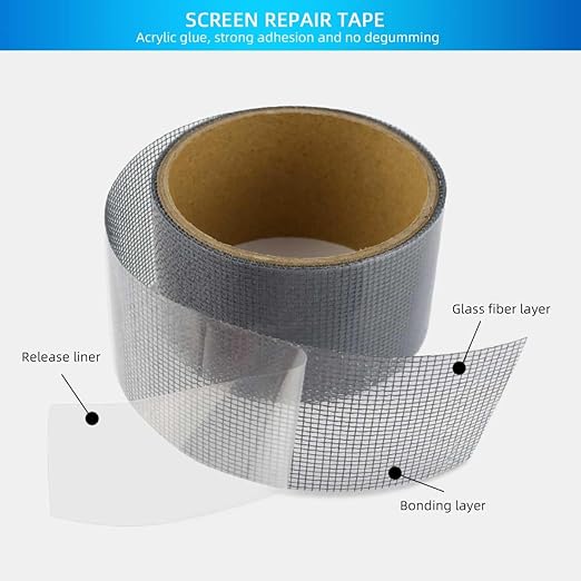3-Layer Strong Waterproof Adhesive Screen Repair Tape - Instantly Fix Holes & Tears - Fiberglass Repair Kit - Gray (1.97x78.7 Inches)