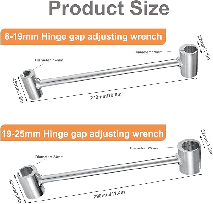 Hinges Gap Adjusting Wrench, ZEEROQOLAB 2 Pack Door Hinge Adjustment Tool, Steel Double-Head Door Hinge Repair Spanner for Various Flag Hinge Door, Fits Knuckle 14mm/18mm and 23mm/25mm