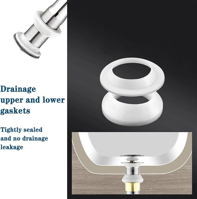 Drainage Seal,Universal Basin Drain Gasket Replacement Parts,Thickened Silicone Sealing Ring for Bathroom Sink Drain Stopper，Includes Top and Bottom Washers Seals (White-2 Sets)