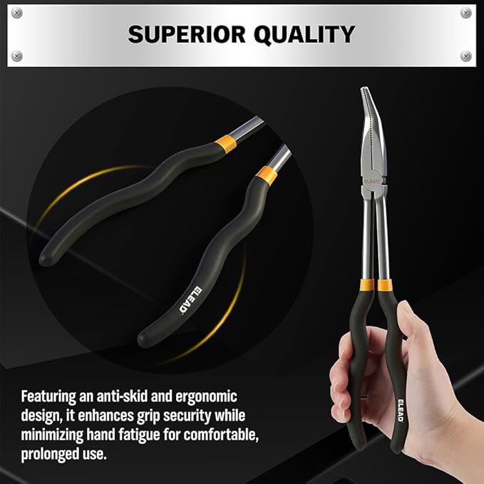 5-Piece 11 Inch Long Needle Nose Pliers Set with 4 Magnetic Plier Racks, Extra Long Reach Pliers Set, 45° & 90° Bent Needle Nose Pliers, Circle Nose and Diagonal Pliers for Tight Spaces