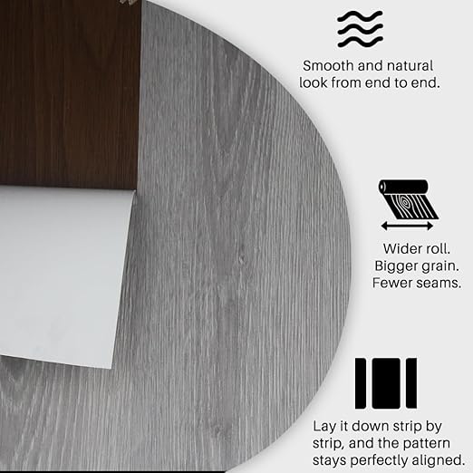 Wood Grain Peel and Stick Floor Tiles – 11.8” Width, Full Roll Length of 394" – Versatile Design for Any Space, Ashline Rustic Self Adhesive Vinyl Flooring, Waterproof and Non-Slip Features
