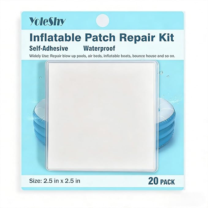 Yoleshy Inflatable Pool Patch Repair Kit, 20 Packs Inflatable Patch Repair Kit 2.5 in, TPU Clear Waterproof Tape for Pools, Bounce House, Air Mattress