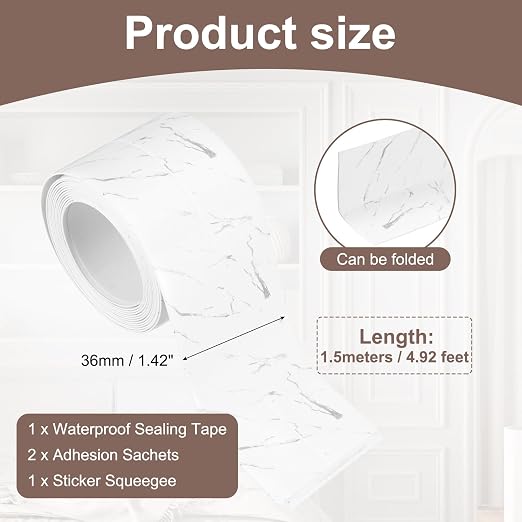 uxcell Caulk Tape Waterproof, 1.42 Inch x 4.92 ft Self-Adhesive Sealant Sealing Strip Caulking Sealant Tape PVC with Tool for Kitchen Sink Toilet Bathroom Bathtub Floor, Gray White