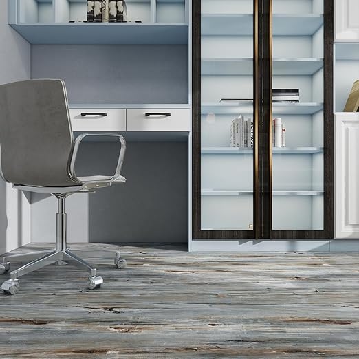 Wood Grain Peel and Stick Floor Tiles – 11.8” Width, Full Roll Length of 394" – Versatile Design for Any Space, Sunwashed Blue Self Adhesive Vinyl Flooring, Waterproof and Non-Slip Features