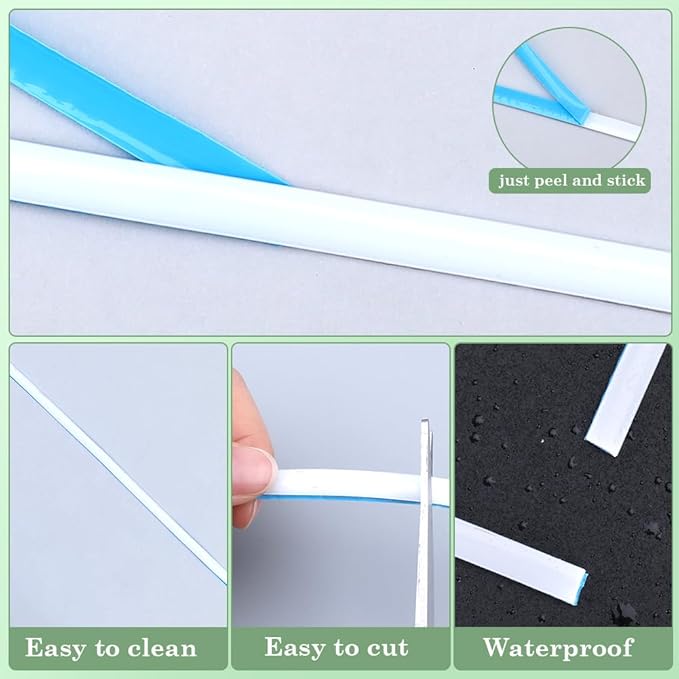 GORGECRAFT 20Ft Caulk Strip 1/3" Self Adhesive White Shower Tub Toilet Caulking Gap Tape Moulding Trim Strip Decorative Sealing Sealant Tape for Stove Sink Bathroom Corner Ceramic Tile Wall