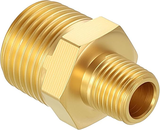 Pack of 1, 3/8" NPT Male to 1/8" NPT Male Solid Brass Hex Nipple Hose Connectors, Male Pipe Adapter for Pipe Leak Repair, Bathroom Remodeling, Tool Extensions, Compression