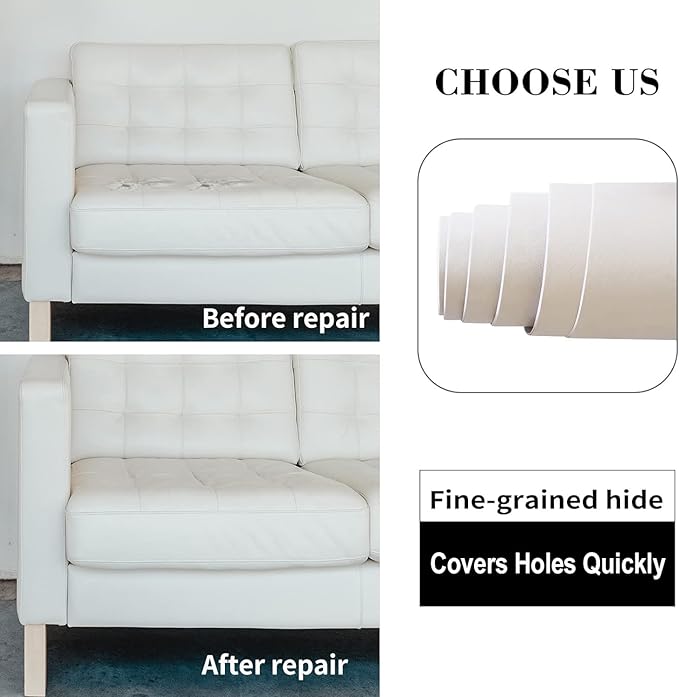 Leather Repair Patch, Self Adhesive Leather Repair, Large Vinyl Patch Tape for Couches, Furniture, Car Seats, Cabinets, Wall, Handbags （Beige, 3.5X79 Inch）