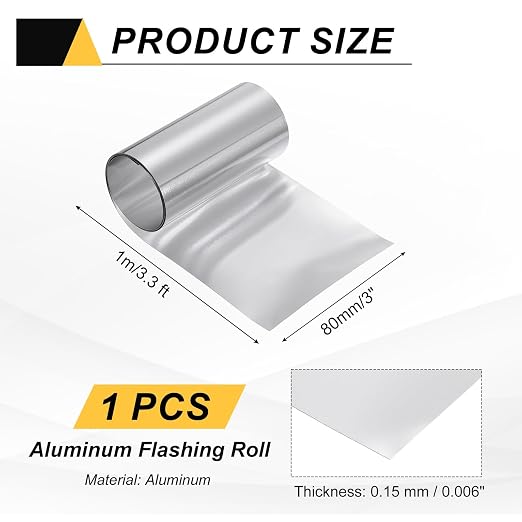 uxcell Aluminum Flashing Roll, 3in x 3.3ft Metal Roof Panels 0.15mm Waterproof Aluminum Sheet Roll for House Repair, Roof Flashing, Sealing Windows Doors, DIY Projects