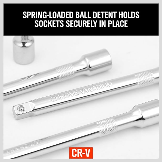 1/4" Socket Extension Set - 4PCS Drive Socket Quarter Inch Extension Bar Set 2" / 50mm, 3" / 75mm, 4" / 100mm, 6" / 150mm CR-V Durable Material