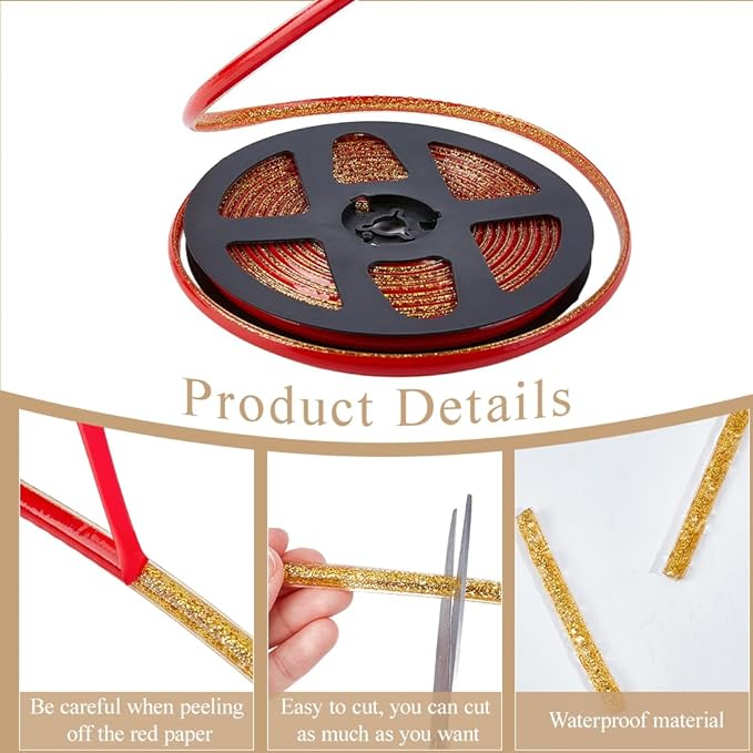 GORGECRAFT 5.5 Yard Waterproof Gap Tape 0.3 Inch Ceramic Tile Caulk Strip Gold Self Adhesive Sealing Peel and Stick Tape Flexible Triangle Molding Trim for Kitchen Bathroom Wall Corners Sink Bathtub