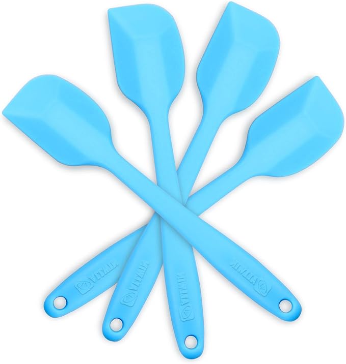 4‑Piece Silicone Spatulas Set Heat Resistant 600°F Seamless Steel‑Core Rubber Spatulas for Nonstick Cookware ALLWIN HOUSEWARE Uniform Length Kitchen Spatulas for Cooking & Baking, Blue