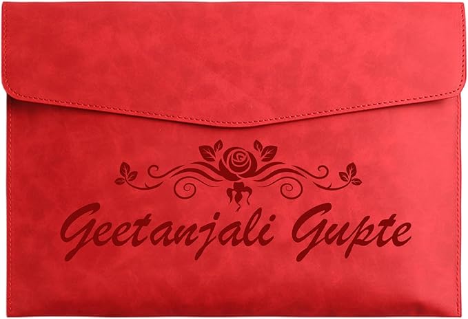 Customized A4 File Folder Expandable File Organizer,Personalized Name PU Leather Envelope Holder for Work、School、Home、Office (Red)