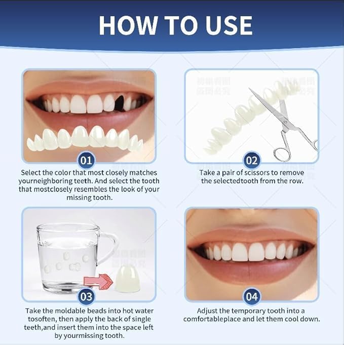 Tooth Repair Kit，Temporary Natural Shade for Filling The Gap, Moldable Thermal Beads Replacement Kit Replace The Missing or Broken Tooth-6PCS-TK05